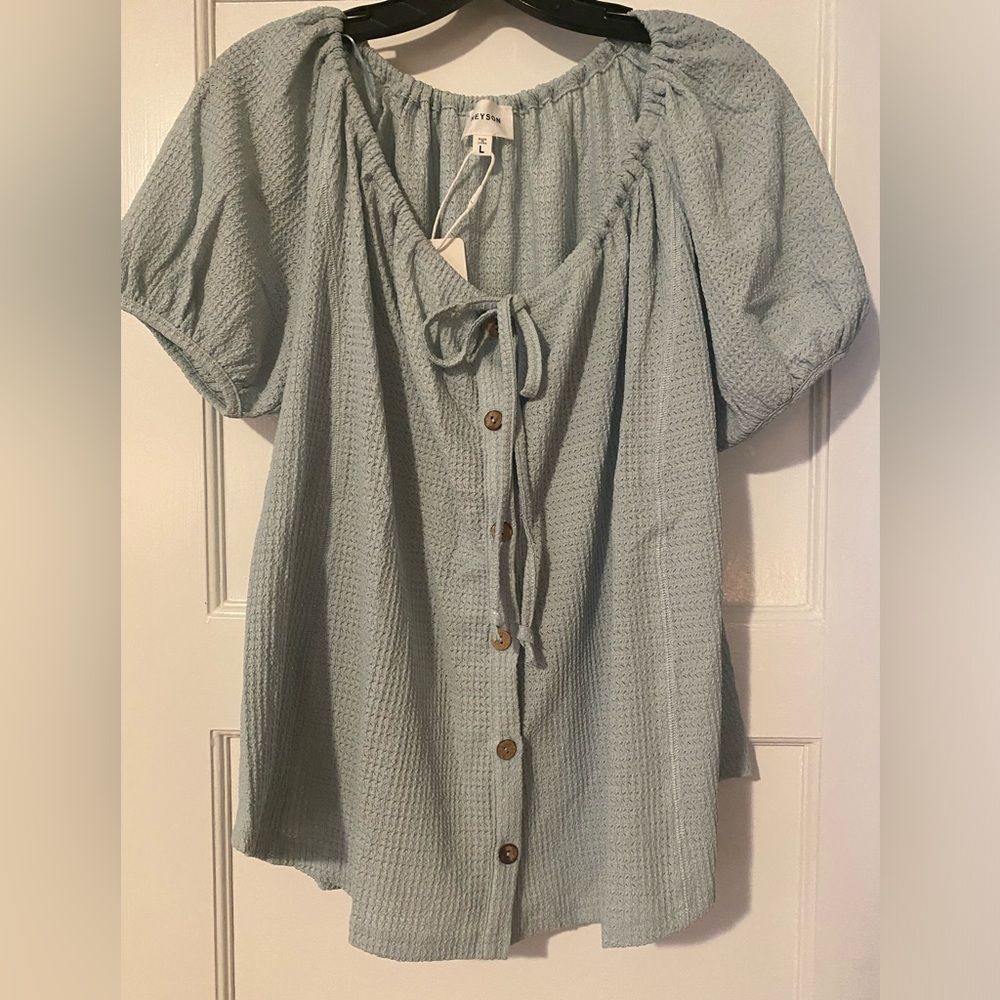 Heyson Light Blue Button-Up Boho Top, Size Large, NWT